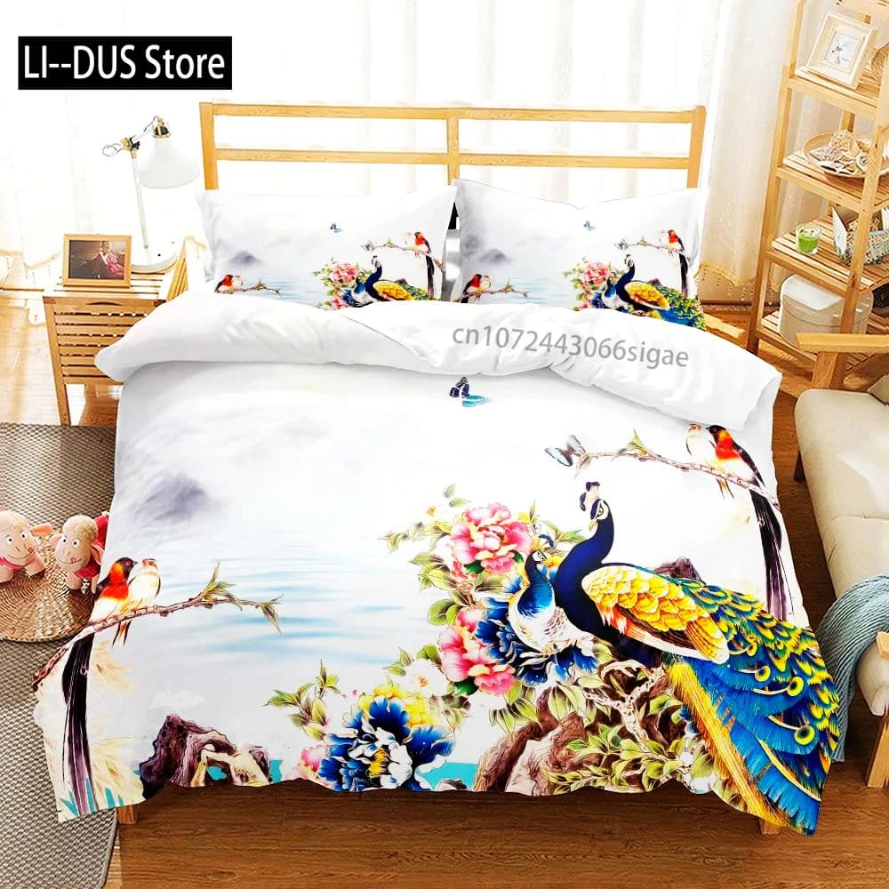 3 pezzi Graceful Peacock Art 3D Set biancheria da letto Singolo Doppio Queen King Cal King Size Set copripiumino in cotone lavato