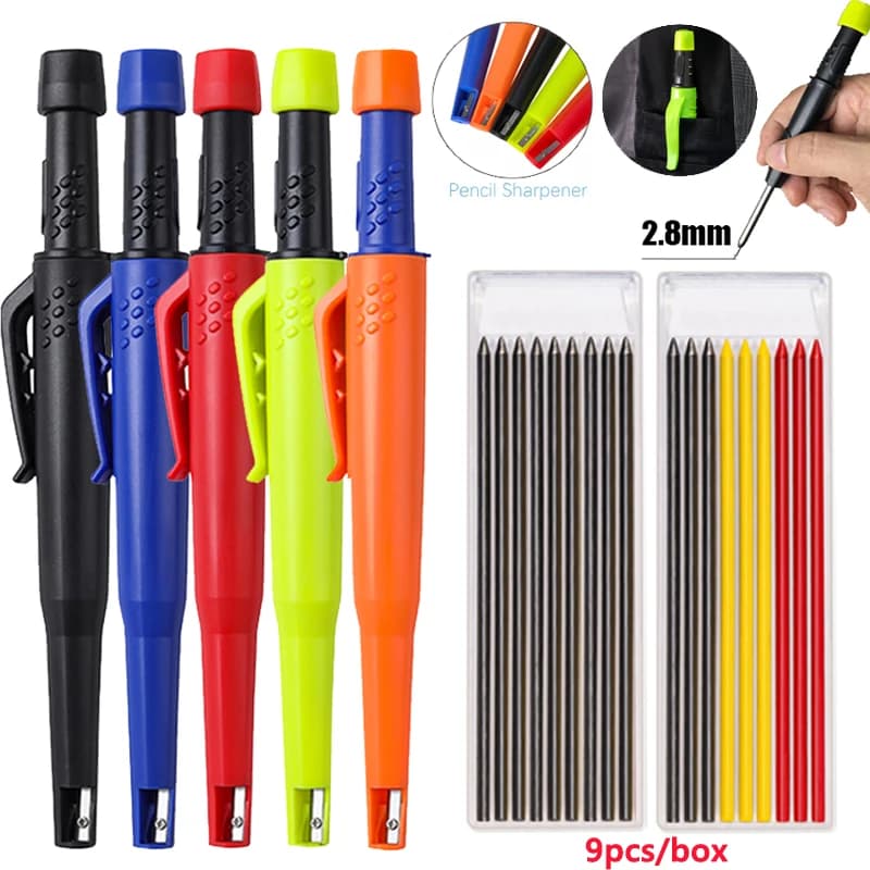 2.8mm Mechanical Carpenter Pencils Set, Built In Sharpener, Deep Hole Woodworking Pencils Marker Tool for Architect Construction