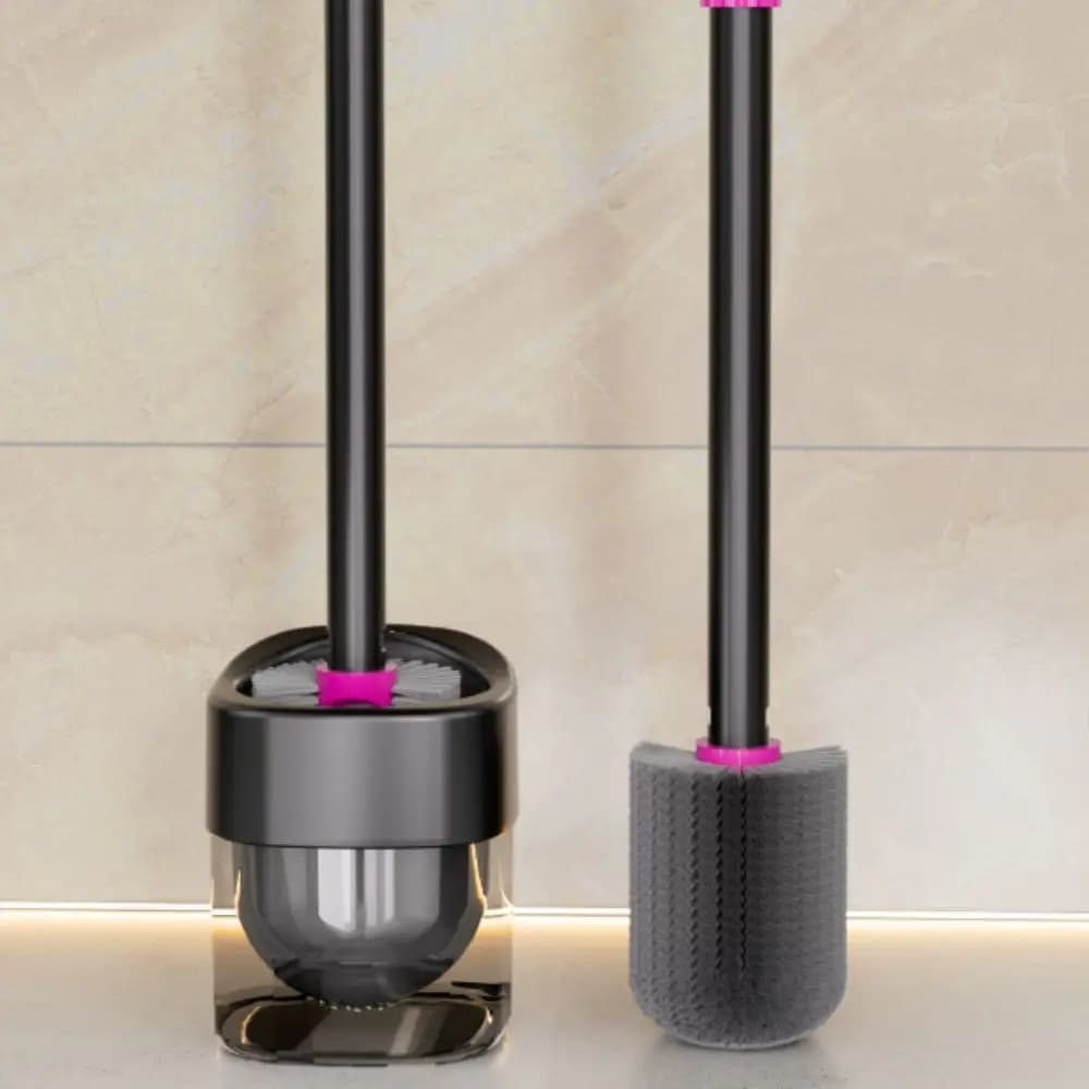 Punch-Free Toilet Brush Groove Design Hemispherical Brush Head Cleaning Brush Firm Bristles Sturdy Plastic Wall Mount Brush