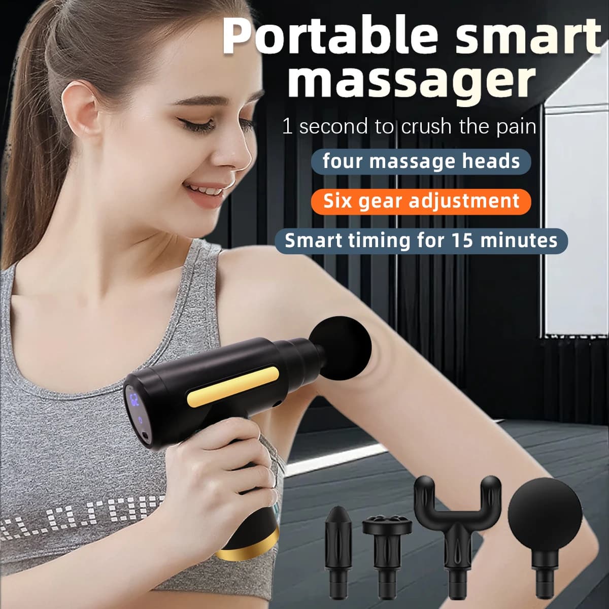 Mini pistola portatile per massaggio della Fascia massaggiatore elettrico per pistola a percussione rilassamento del corpo Touch Screen a LED 4 testa di massaggio regalo di festa