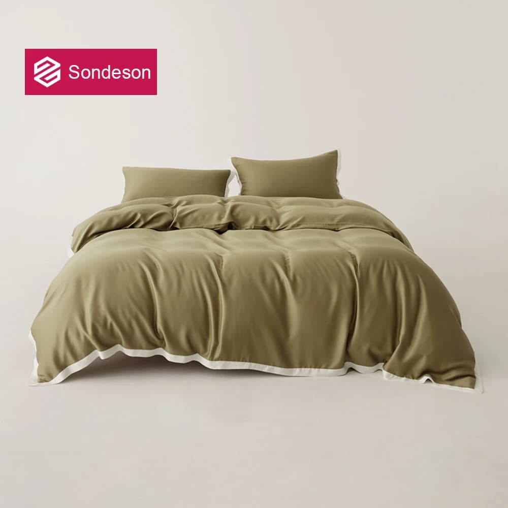 Set di Biancheria da Letto Sondeson in Pura Seta di Gelso 100%, Verde Oliva, Morbido e Traspirante, Copripiumino e Federe per Letto Singolo, Matrimoniale e King Size