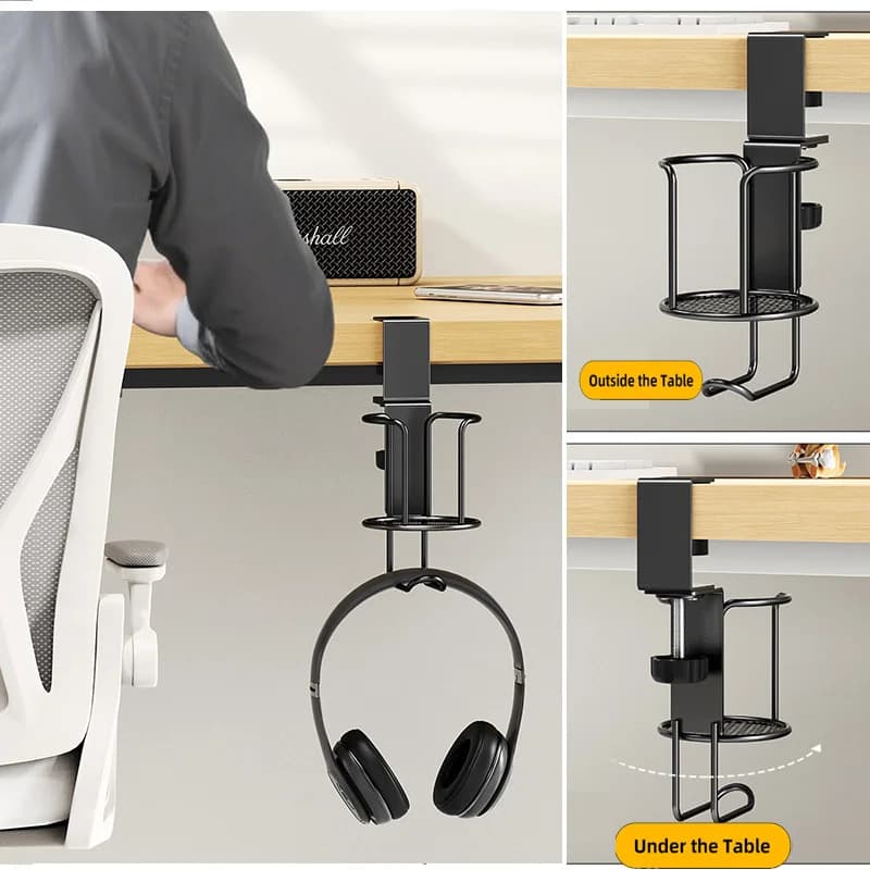 Portabicchieri da scrivania 2 in 1 con supporto per gancio per cuffie, gancio per tazza da tavolo con clip anti-fuoriuscita con 360 ° Rotazione per il tavolo da ufficio