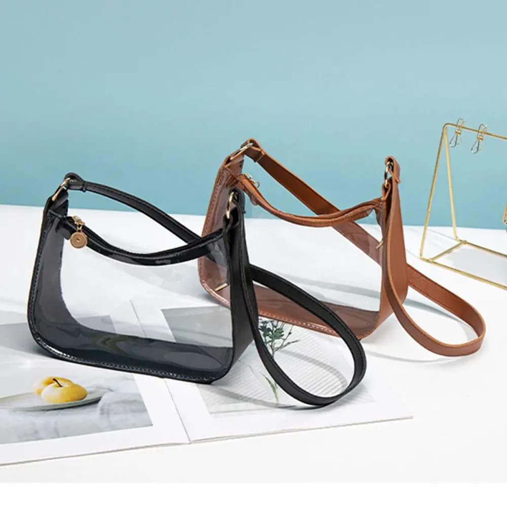 Borsa a tracolla trasparente in PVC alla moda, borsa con cerniera color caramella, piccole borse da donna e ragazza