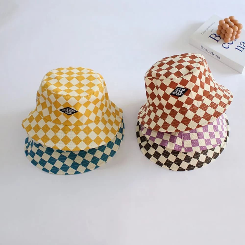 Cappello da pescatore per bambini con motivo a scacchiera alla moda Cappello da sole per bambina scozzese carino Cappello da sole morbido per bambini Pescatore Panama