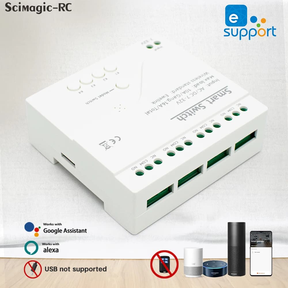Interruttore WiFi Intelligente a 4 Canali eWelink 85-250V, Controllo Remoto Gratuito tramite App, Bluetooth, Modalità Impulsiva, Autobloccante, Interbloccante, Compatibile con Alexa