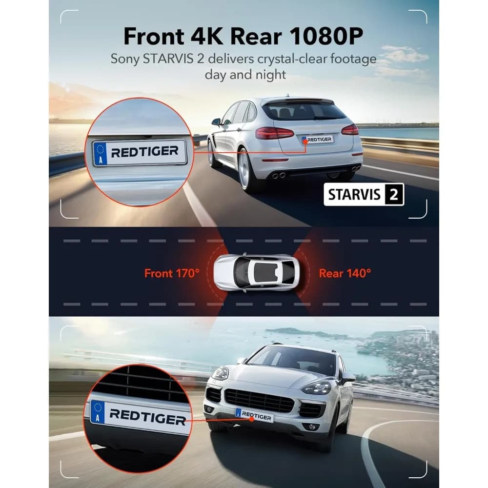 Dash Cam 4K anteriore e posteriore, sensore STARVIS 2, touch screen 3,18", scheda da 128 GB inclusa, controllo vocale, telecamera da cruscotto per auto WiFi da 5,8 GHz