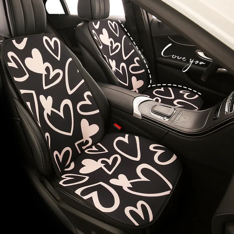 Car Seat Cushion Heart Pattern Black White Four Seasons Universal Comfortable Breathable Pad for All Vehicles