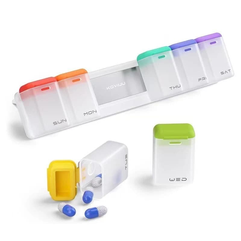 7 Day Weekly Pill Organizer - Large Daily Medicine Storage Box with Compartments, Airtight Design for Vitamins, Fish Oil, Supple