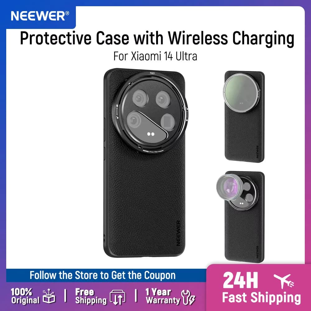 Neewer 14 Ultra protective case with wireless charging 17 mm lens supports and 67 mm TPU + PC filter adapter for Xiaomi 14 Ultra