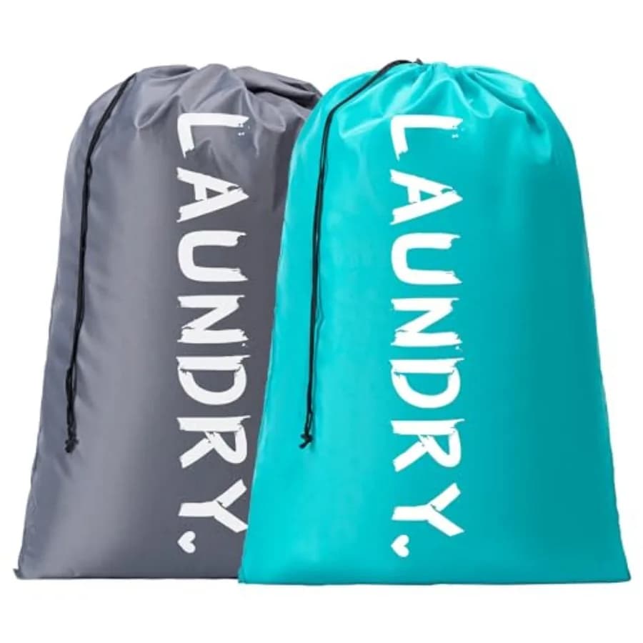 2 Pack XL Travel Laundry Bag, Machine Washable Dirty Clothes Organizer with Drawstring, Large Enough to Hold 4 Loads of Laundry