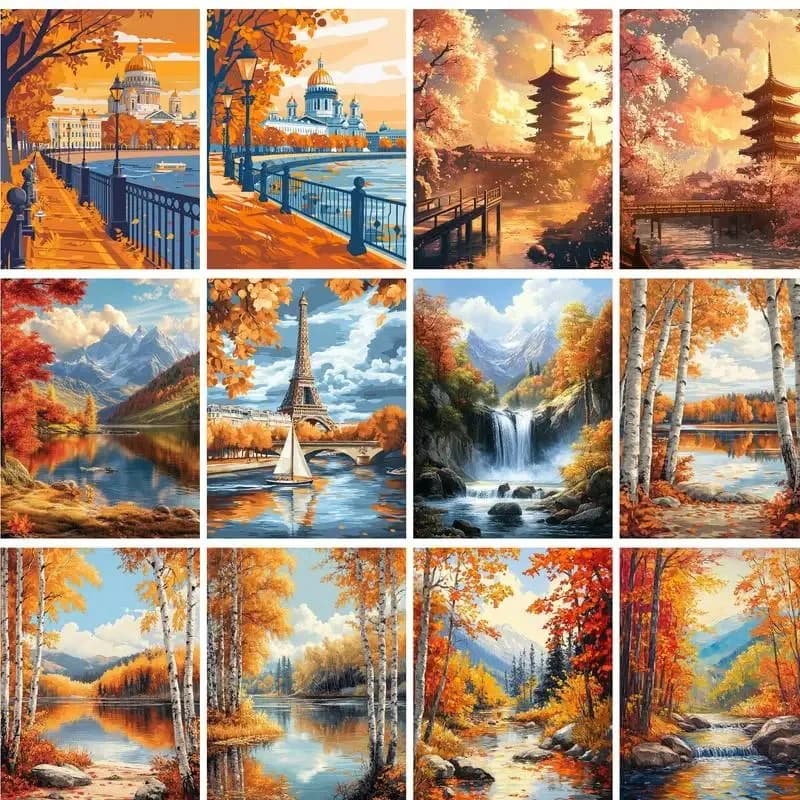 40x50cm Painting By Numbers On Canvas Pictures By Numbers Autumn Landscape Number Painting For Adults Diy Gift Paint KIT
