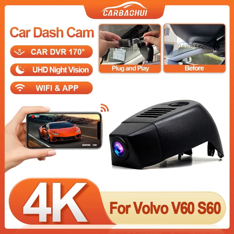Plug and play Wireless wifi Dash Cam Car DVR Camera Recorder for Volvo V60 S60 2015-2025 DashCam UHD 4K 2160P Dash Cam