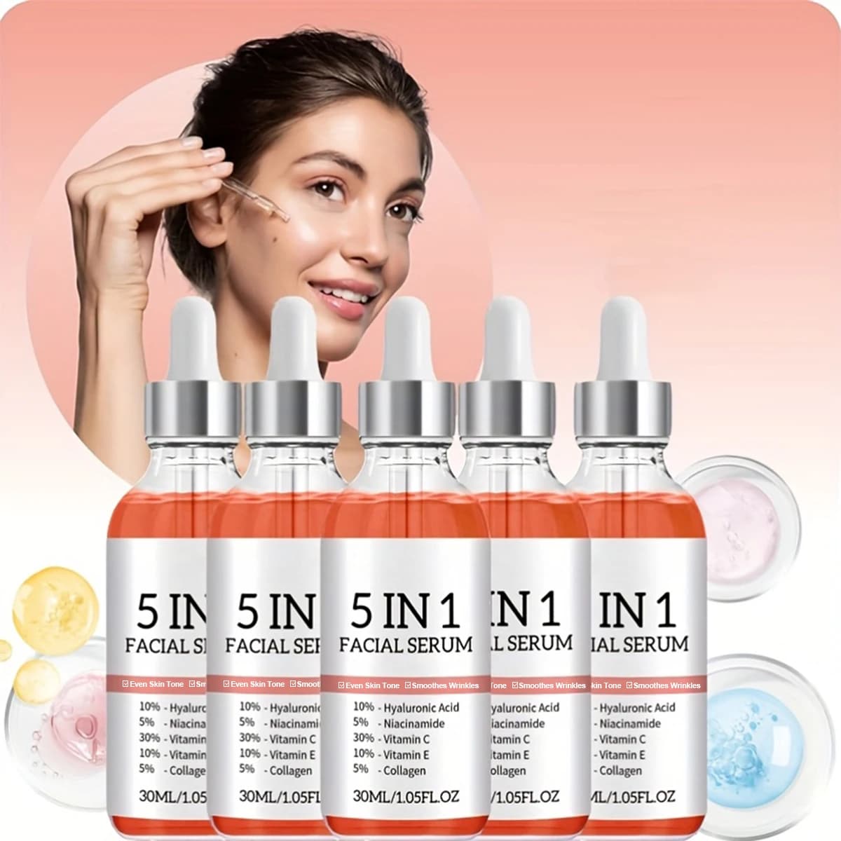 Face serum set 5 in 1 from five pieces | Hydrating and moisturizing | Vitamin C and niacinamide | Perfume | For dry skin