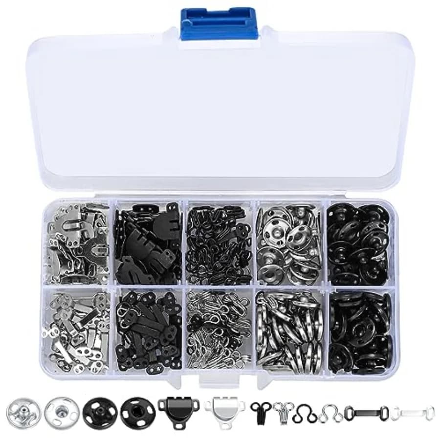 Pcs Sewing Hooks and Eyes Closure Set, 3 Styles Skirt Hook and Eye Closures Sewing Snaps Kit, Metal Snaps Buttons Fasteners Pre