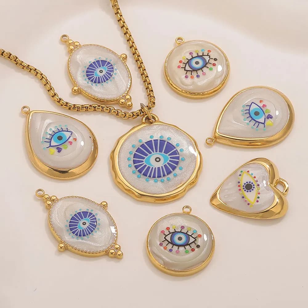 3 pezzi in acciaio inossidabile blu bianco malocchio parti di ciondoli creazione di gioielli accessori connettore braccialetto orecchino fai da te all'ingrosso carino