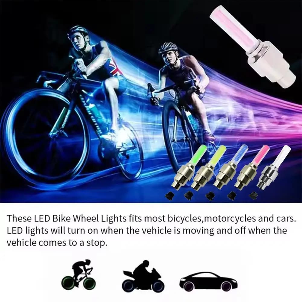 2 Pieces Wheels Valve Pneumatic Car Motorcycle Bicycle with LED Lights Neon Accessories Universal Waterproof Lamps X1Z7