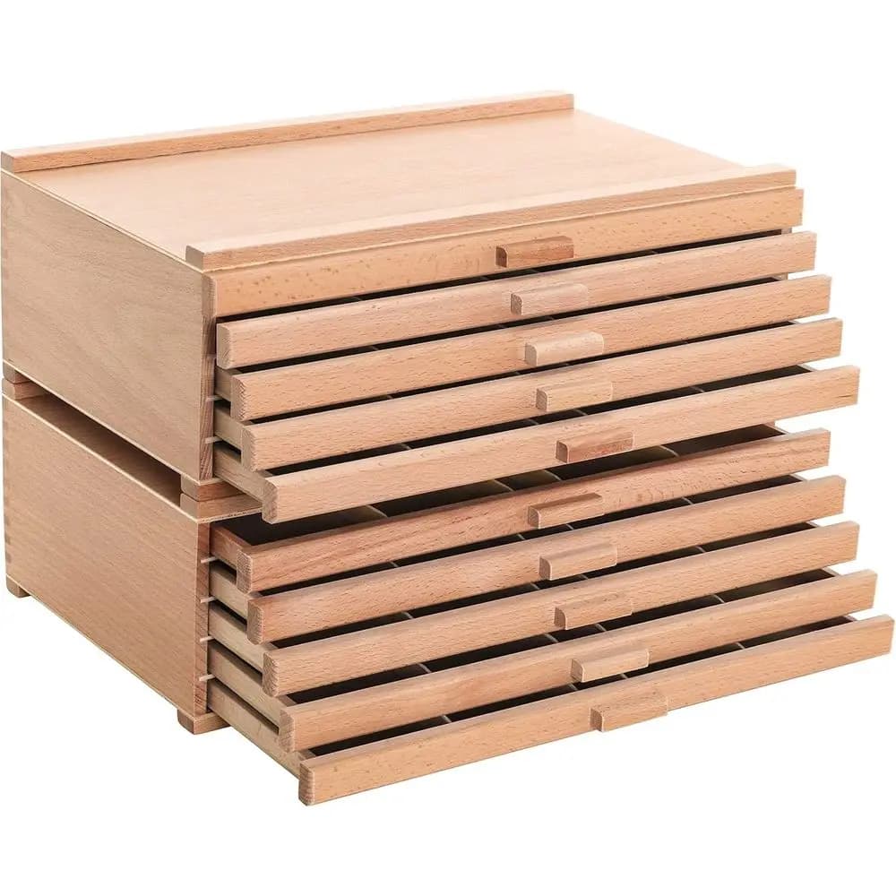 Scatola per Forniture Artistiche a 10 Cassetti con 5 Scomparti - Contenitore in Legno Duro per Pennelli, Matite, Gomme