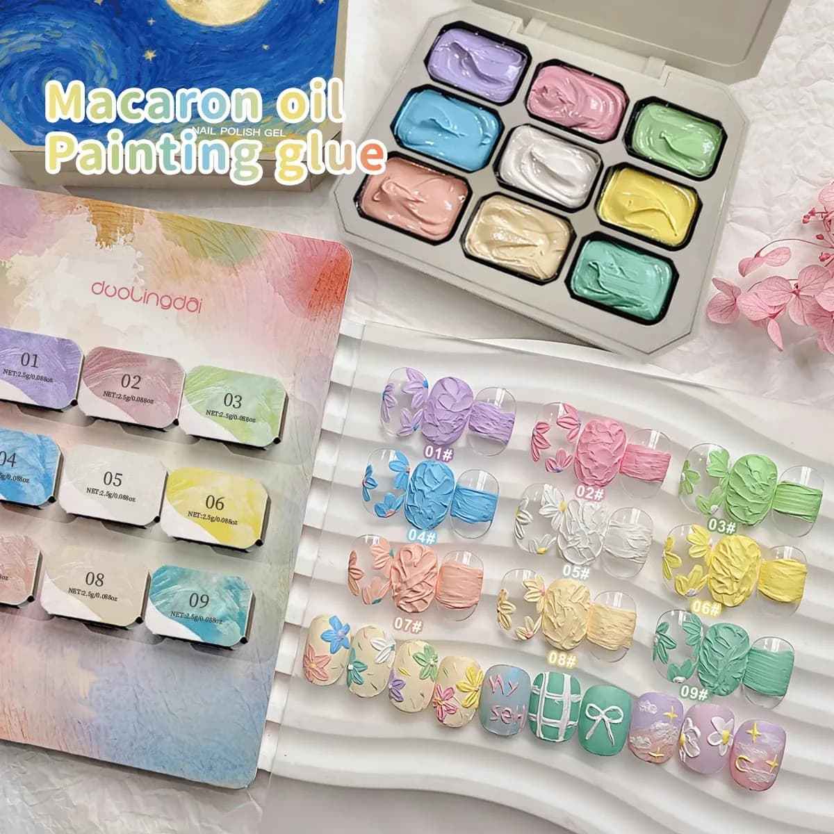 Set Completo di Gel per Unghie Effetto Pittura a Olio Macaron 9 Colori - Gel Unghie Effetto Pittura a Olio Macaron Senza Residui, Colori Vibranti