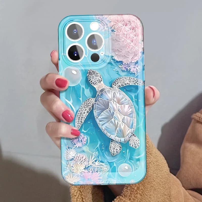 Custodia per telefono modello tartaruga estiva per iPhone 17 Air 16 16e 15 14 13 12 11 Pro Max 8 7 Plus Cover con texture in chiffon