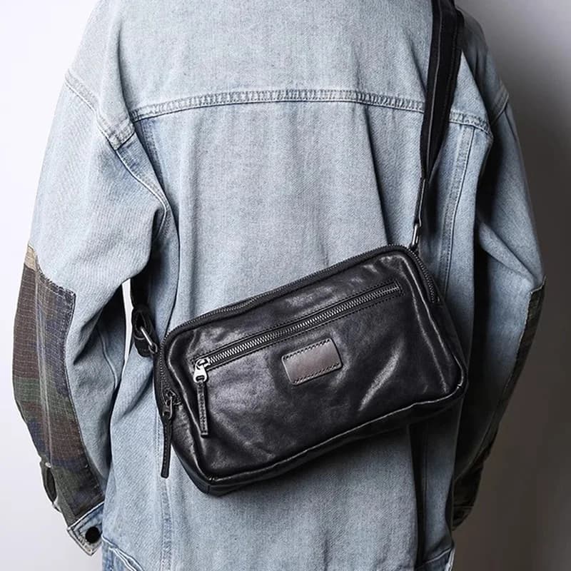 AETOO New leather men's bag horizontal shoulder bag crossbody bag plant tanned leather pillow top layer cowhide casual commuter