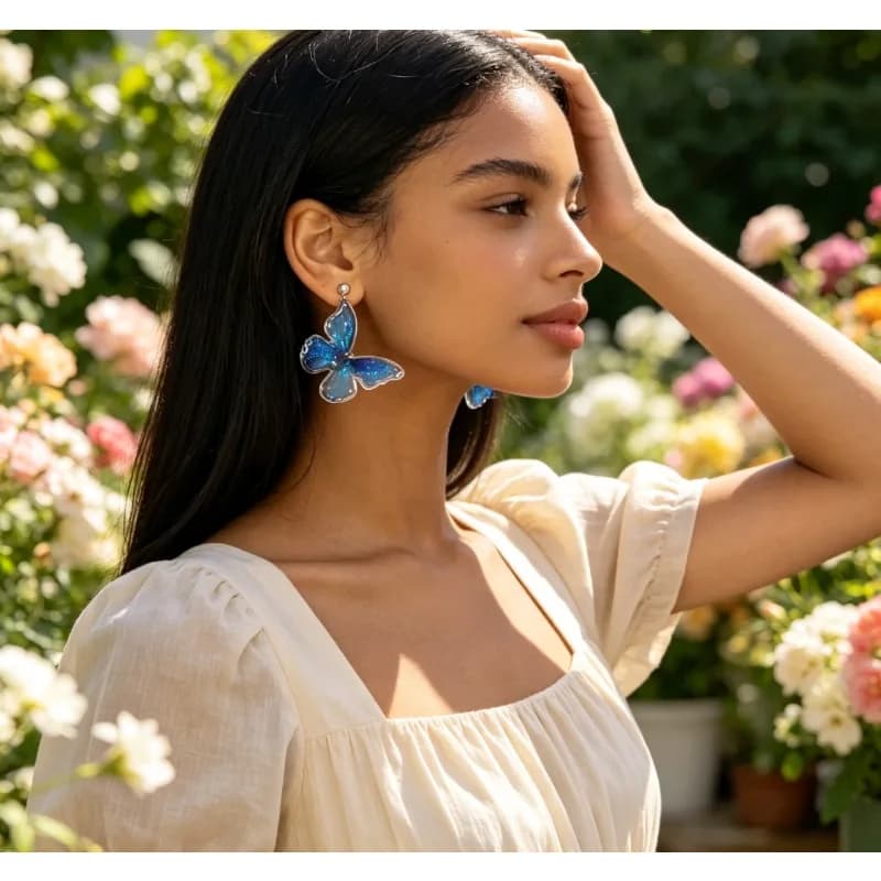 Trendy Y2K Blue Acrylic Butterfly Dangle Earrings Aesthetic Translucent Animal Stud Earrings Modern Statement Earrings Gift for Girls Women