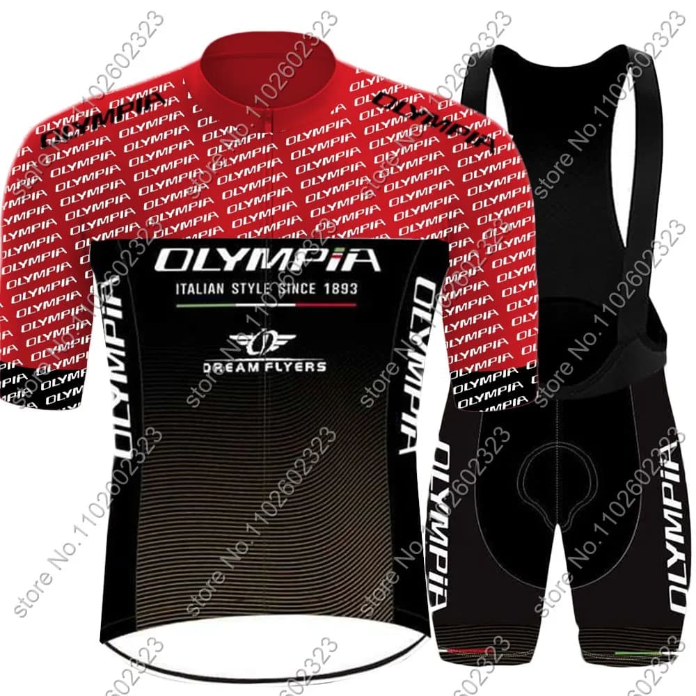 Cycling jersey Team Olympia 2024 Set Summer clothing red Wind vest Road bike shirts Jumpsuit Shorts with bike straps MTB Ropa Maillot