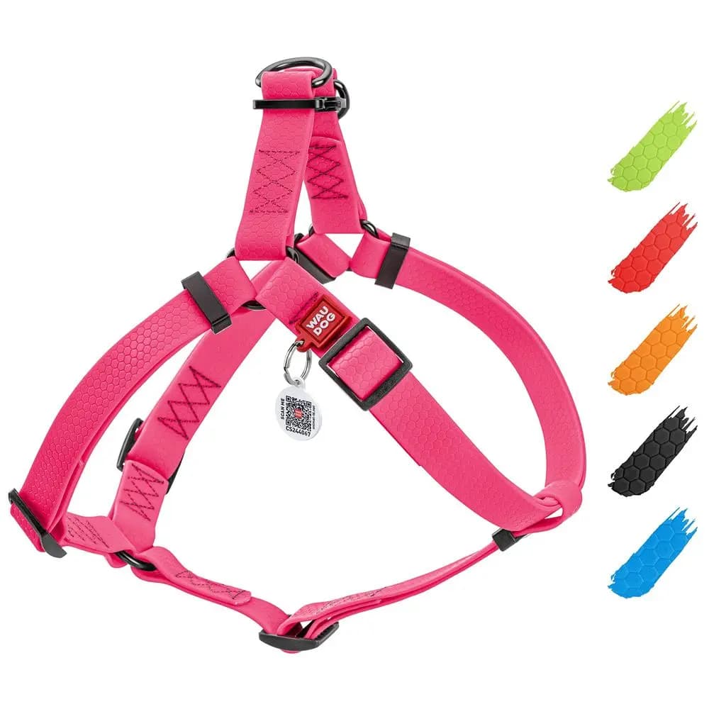 Pettorina per Cani Regolabile per Razze Grandi, Piccole e Medie, Resistente con Chiusura in Metallo e Targhetta QR, Rosa