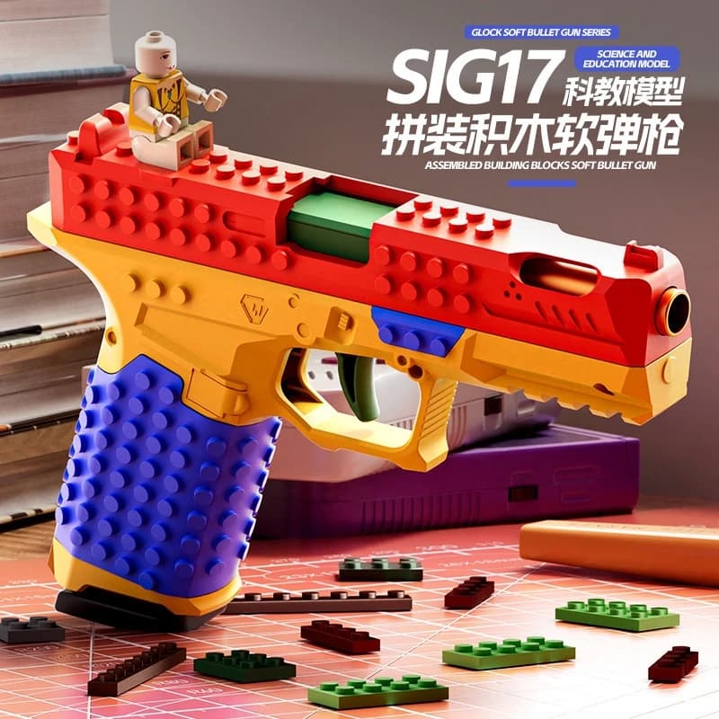 Mattoni Costruire SIG17 Pistola Giocattolo Fuoco Rapido Borsette Espulsione FAI DA TE Morbida Proiettile Blaster STEM Modello Per I Ragazzi Bambini Regalo Cosplay