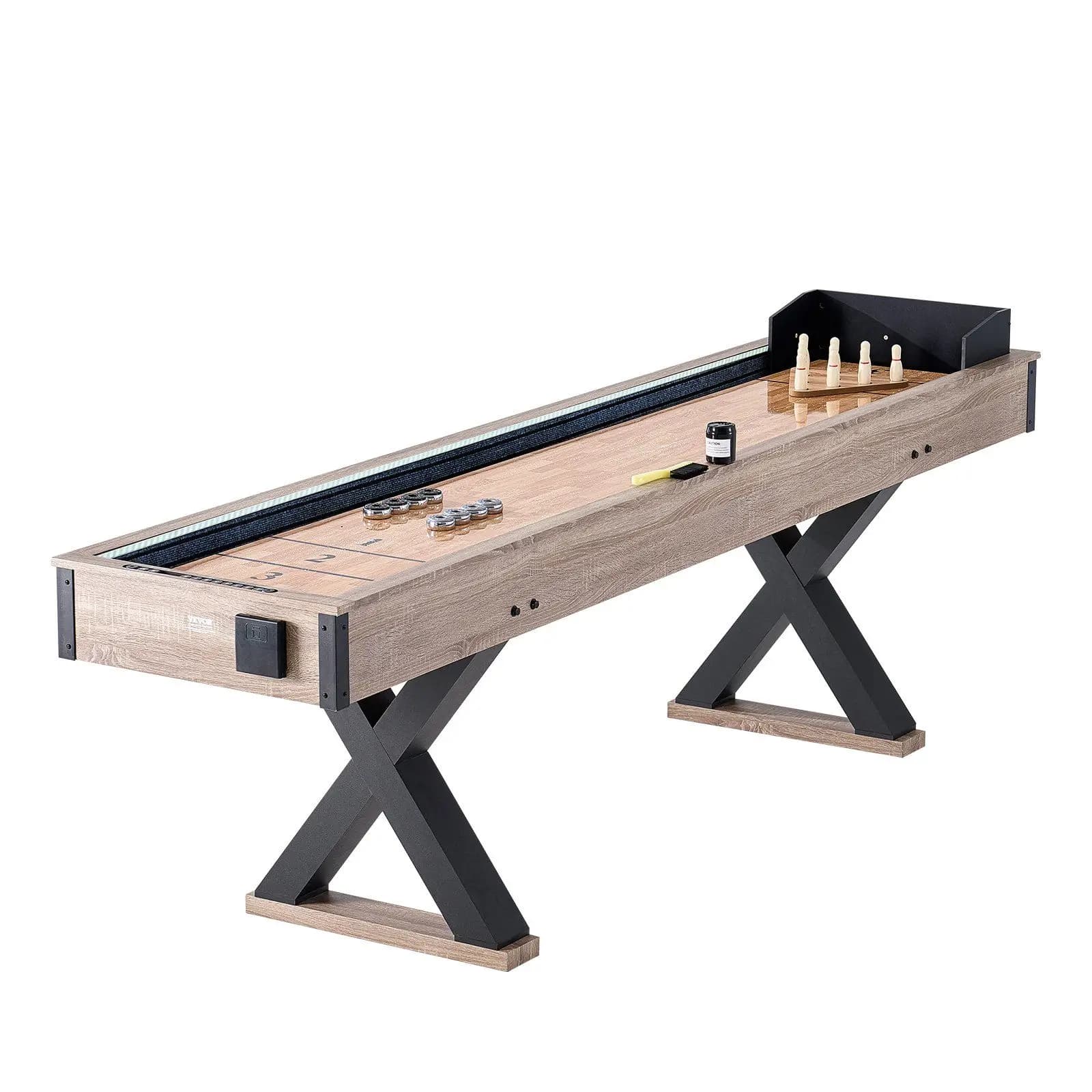 Set combinato 2-in-1 da 9 piedi con tavolo da shuffleboard e bowling a LED, set versatile per giochi da tavolo, promozione vendite