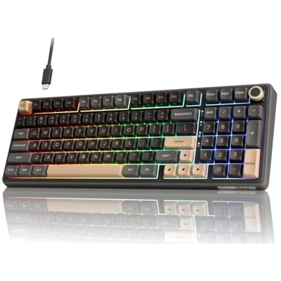 Tastiera da gaming con montaggio a guarnizione e switch lineari pre-lubrificati, layout creamy 96, retroilluminazione RGB, tastierino numerico, manopola volume, MDA PBT k