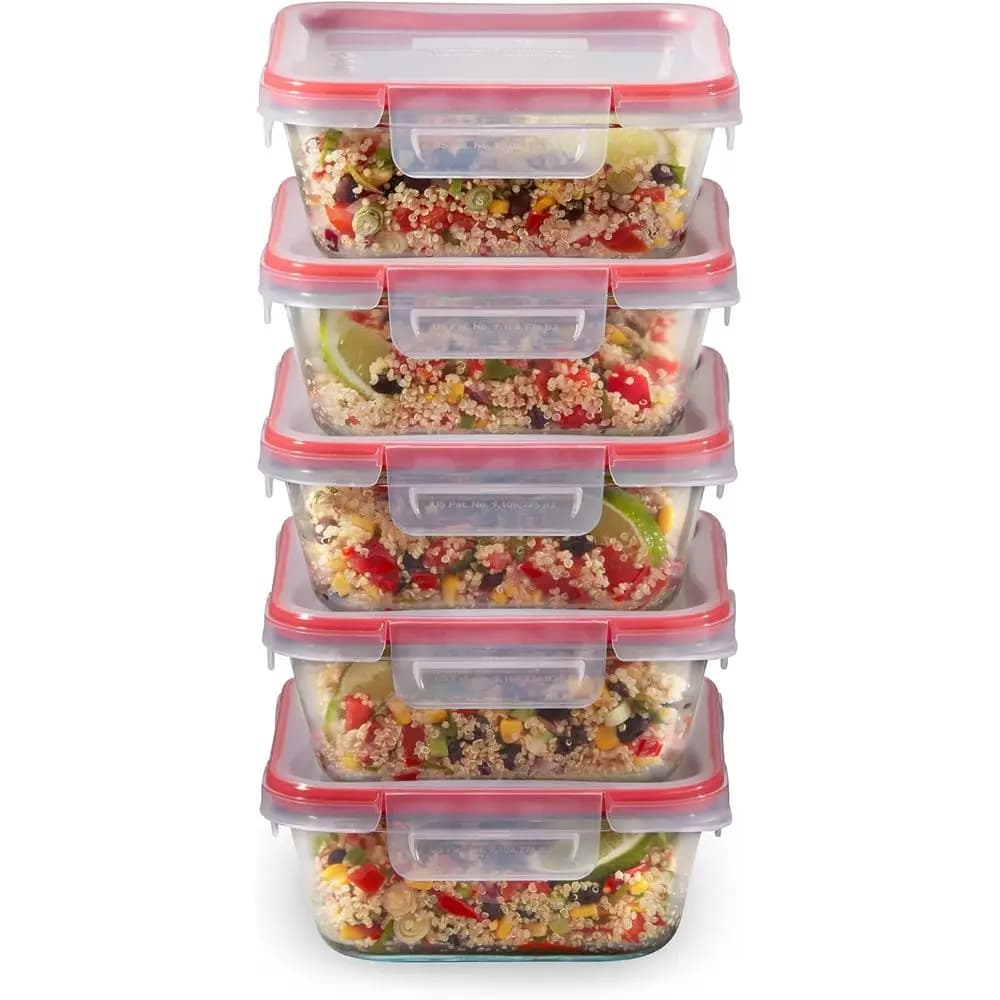 Set di 5 Contenitori in Vetro per Alimenti da 4 Tazze, con Coperchi Ermetici in Plastica, Senza BPA, Set per Preparazione Pasti