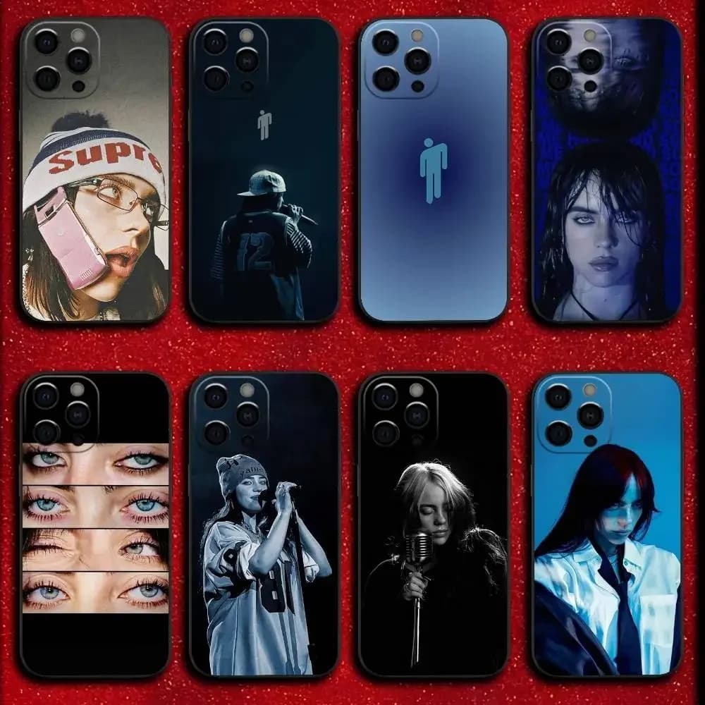 Cover Nera per iPhone di Billie Eilish (B-BLUE) per modelli 17, 16, 15, 14, 13, 12, 11, Pro, Max, Plus, E, SE4, Air, Mini