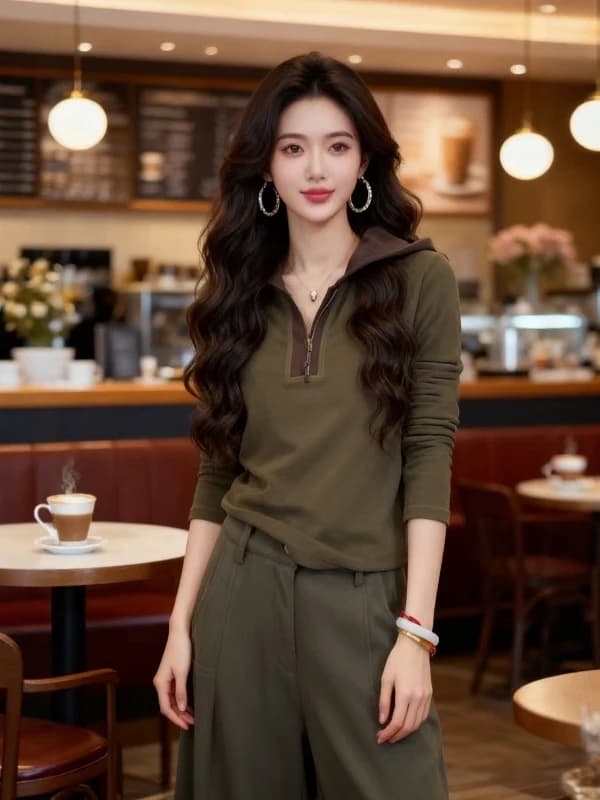 Slim Fit Long Sleeve Zipper Hoodie T-Shirt Women's Early Spring plus Size Inner Wear Base Shirt Top Creative Pattern Commute ...