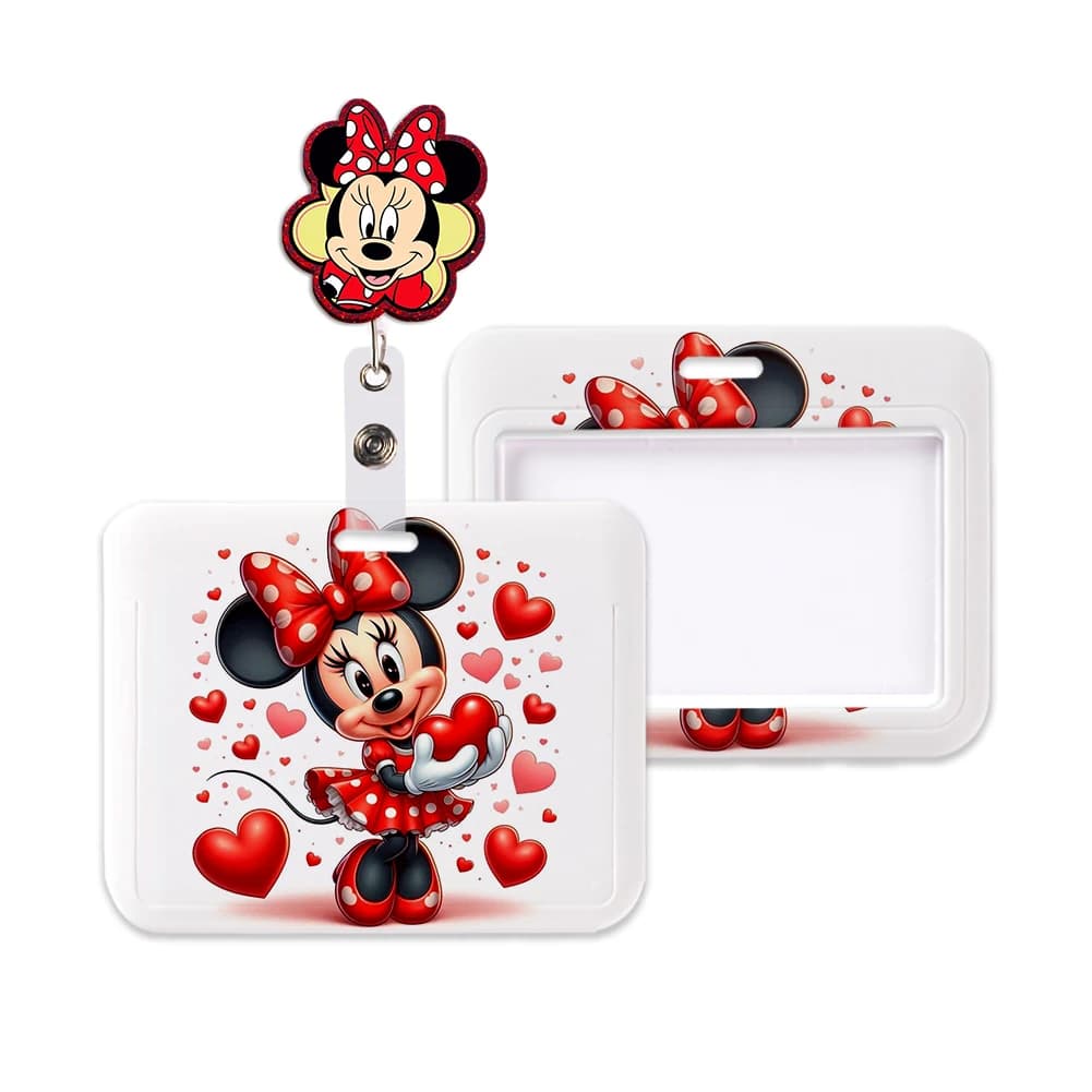 Porta Badge Universitario Orizzontale Mickey Minnie Disney con Cordino, Porta Tessere e Porta Carte Bancarie con Cinghia