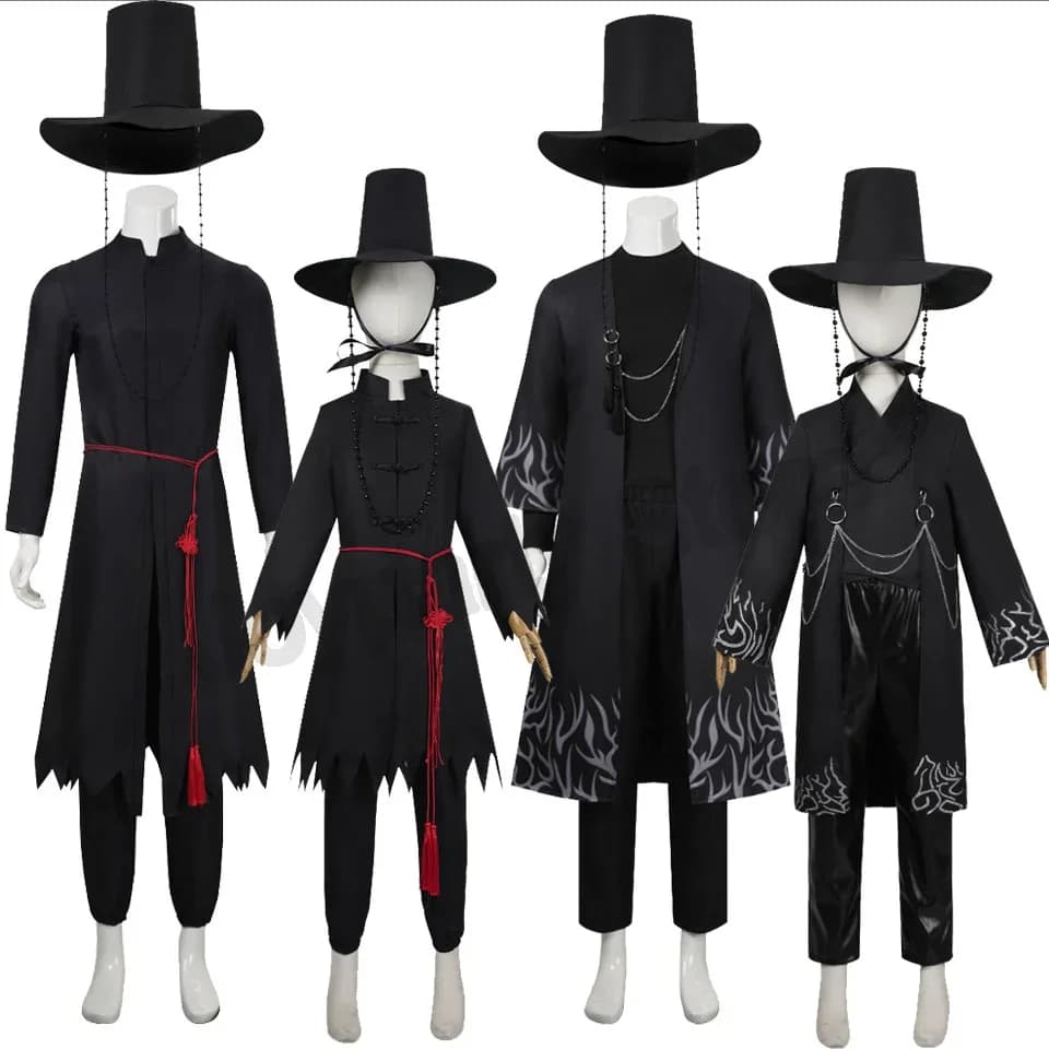 Set Uniforme Nera Anime con Cappello e Accessori, Costume per Halloween e Carnevale, Outfit per Adulti per Spettacoli e Travestimenti