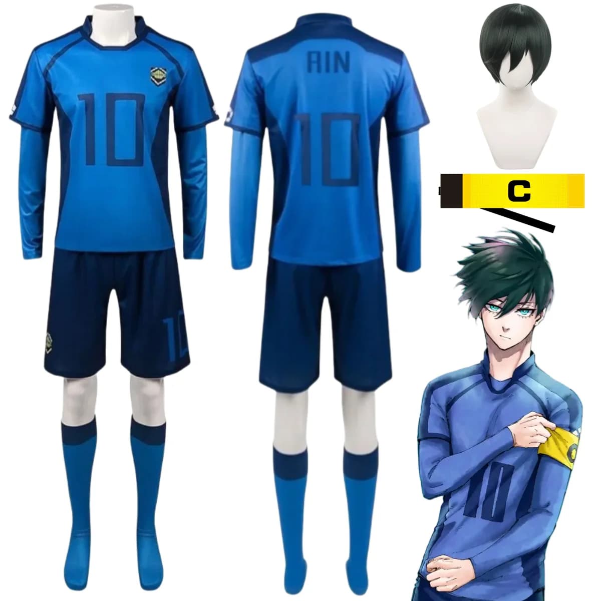 Costumi Cosplay Anime Rin, Maglia da Calcio U20, Set Uniforme da Calcio Rin Itoshi, Fascia da Capitano, Parrucche, Guanti