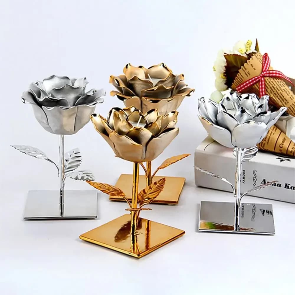 Portacandele a forma di fiore in ceramica elettrolitica in stile nordico in ferro, decorazione per la tavola di casa, ornamento artigianale
