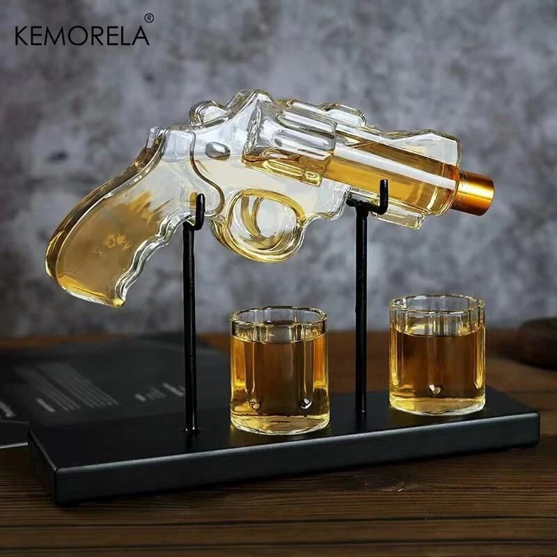 KEMORELA Revolver Decanter in vetro Set di bicchieri da whisky Dispenser di vino Bar Contenitore per bere Bottiglia di vetro Regali da uomo squisiti