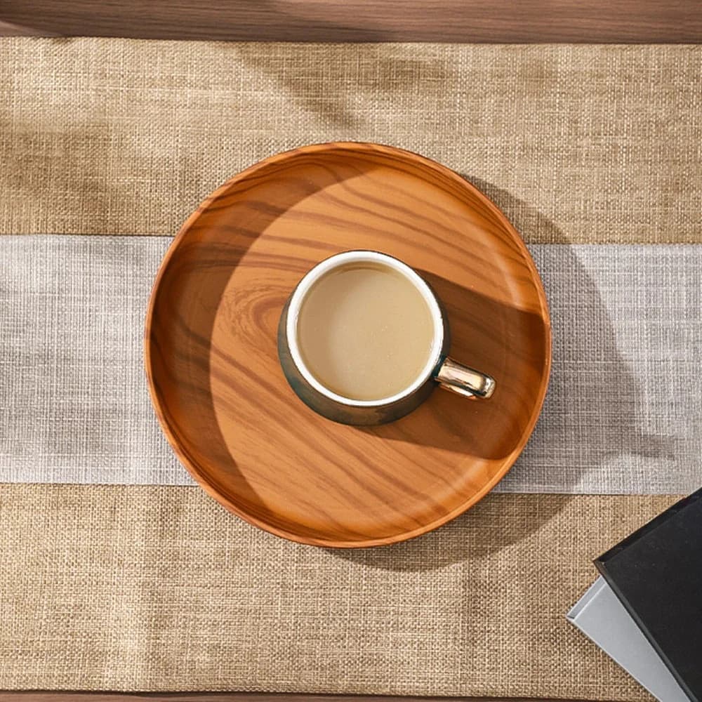 1PC Plastic Round Dessert Plate Japanese-style Wooden Coffee Wooden Tray Snack Dried Fruit Plate Oval Tea Tray Kitchen Supplies