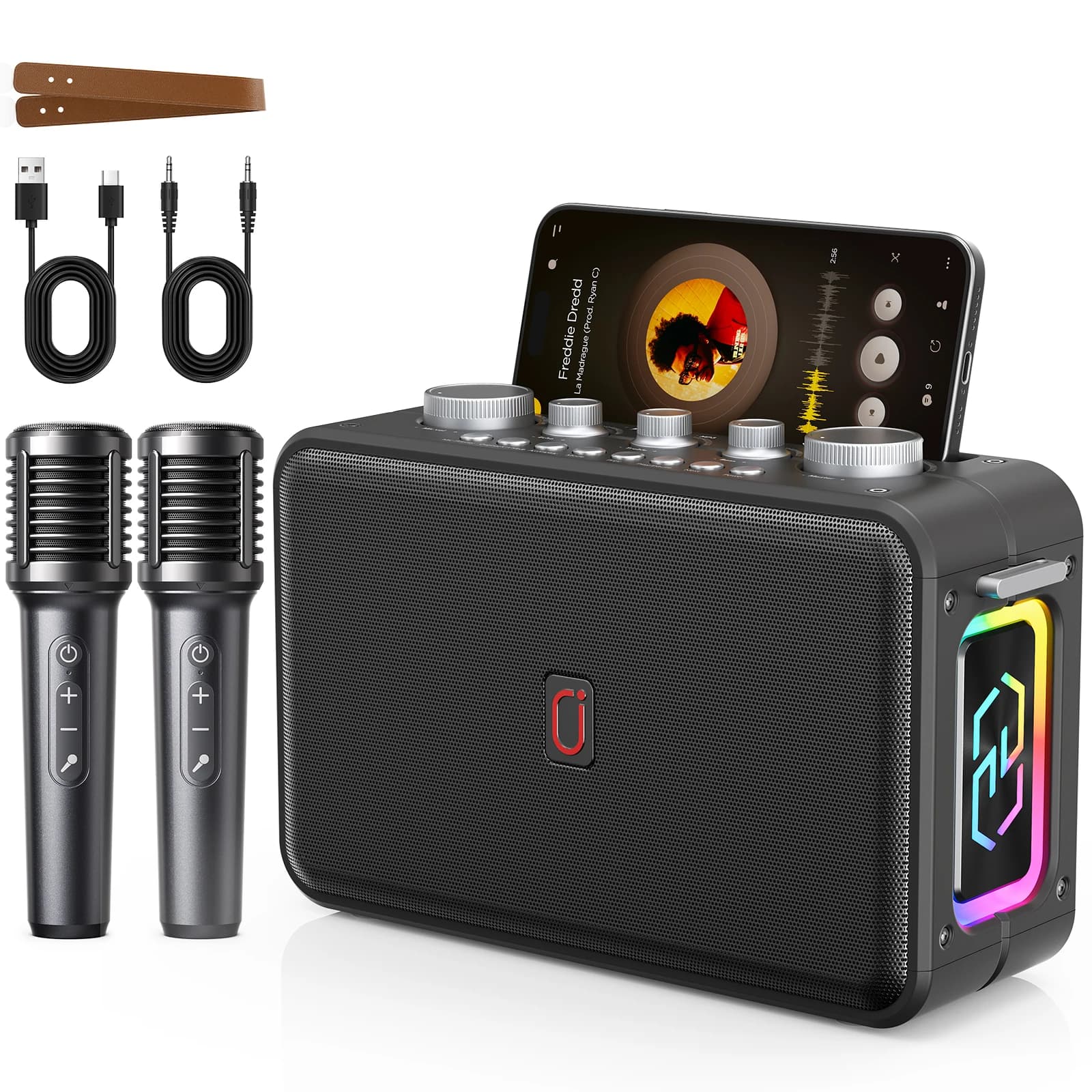 Macchina per karaoke MS81, altoparlante portatile Bluetooth 5.3 con 2 microfoni wireless per adulti, sistema PA con correzione del passo