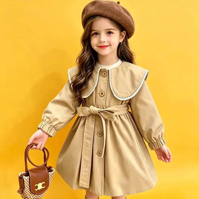 Trench per Bambine, Giacche Primaverili con Cintura, Giubbotti alla Moda per Bambini con Colletto Rovesciato, Antivento, Carini e Casual
