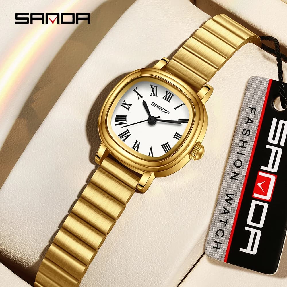 SANDA 1137 Orologio al quarzo da donna Moda elegante oro rosa Semplice display analogico romano Orologio da polso con cinturino in acciaio inossidabile per donna