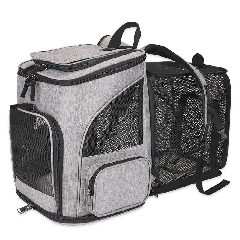Zaino Espandibile e Pieghevole per Cani e Gatti, Borsa da Trasporto Portatile a Doppia Tracolla per Viaggi all'Aperto