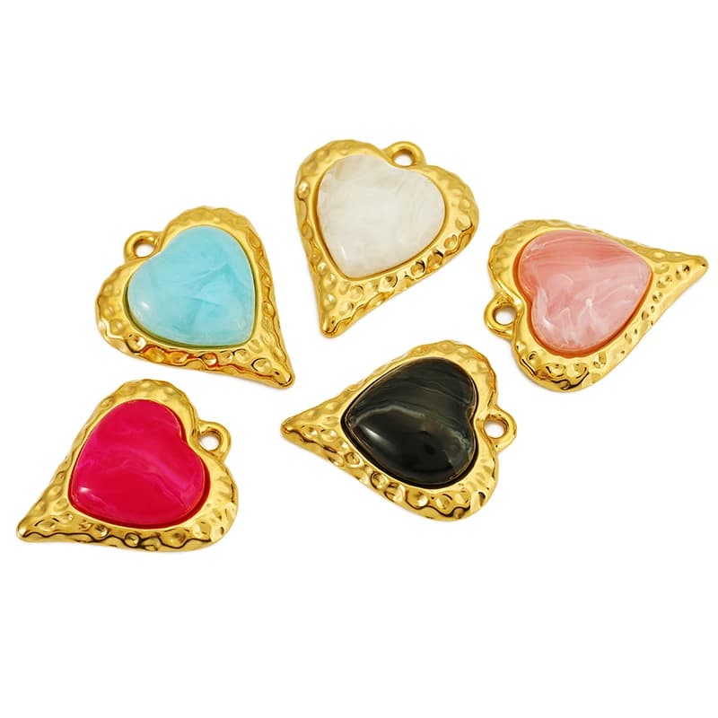 2 Pezzi Ciondoli a Cuore in Acciaio Inossidabile con Smalto Dorato per Creazione Fai-da-Te di Collane e Orecchini, Accessori all'Ingrosso