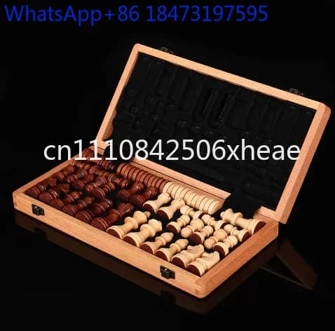 Non-Magnetic 2 in 1 Wooden Chess Checkers Set with Two Queens Professional Board Game Toys Export Factory Direct