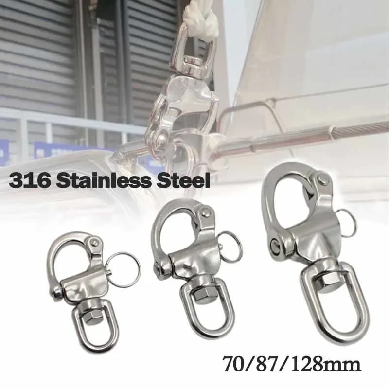 2 pz 70mm/87mm/128mm Marine 316 in acciaio inox grillo girevole a sgancio rapido barca catena di ancoraggio occhio moschettone per architettonico