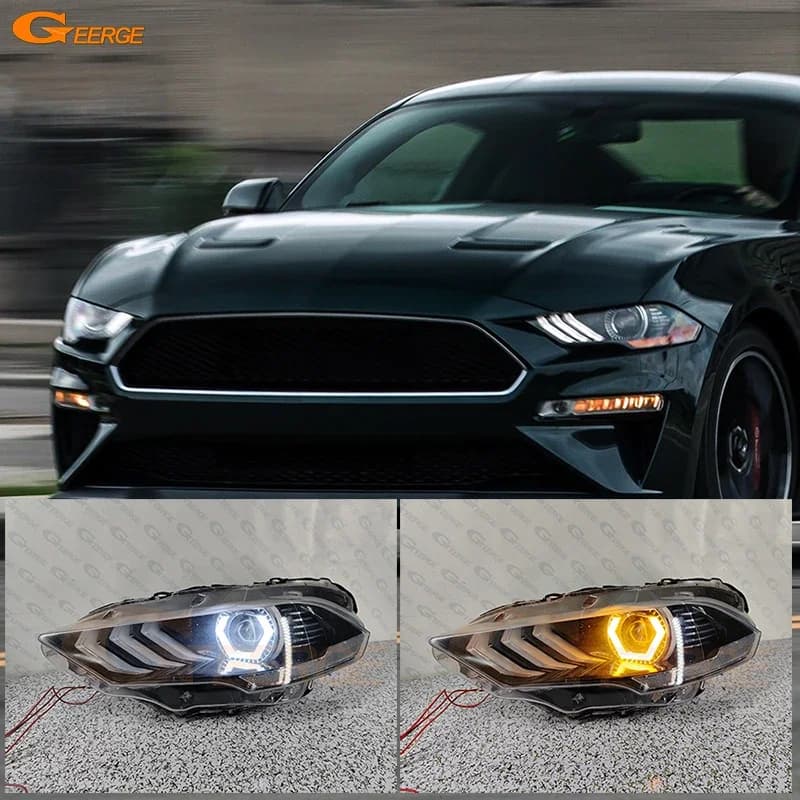 For Ford Mustang 2018 2019 2020 2021 Ultra Bright Switchback DRL Turn Signal Cotton Hex LED Angel Eyes Kit Halo Rings