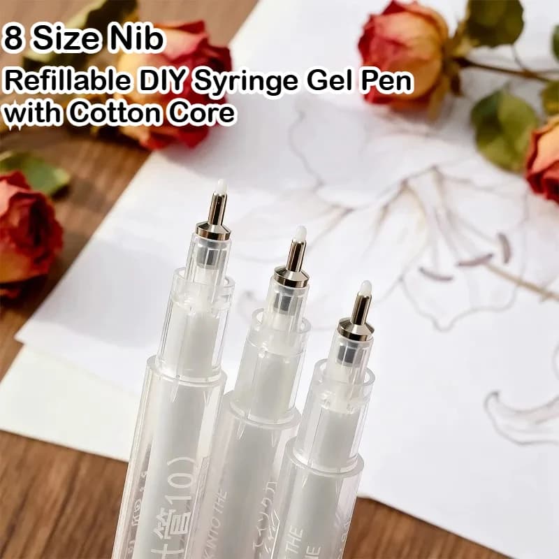 Penna Gel Ricaricabile Fai-da-Te con 8 Misure, Riutilizzabile, con Nucleo in Cotone per Disegno, Ufficio, Scuola, Forniture di Cancelleria