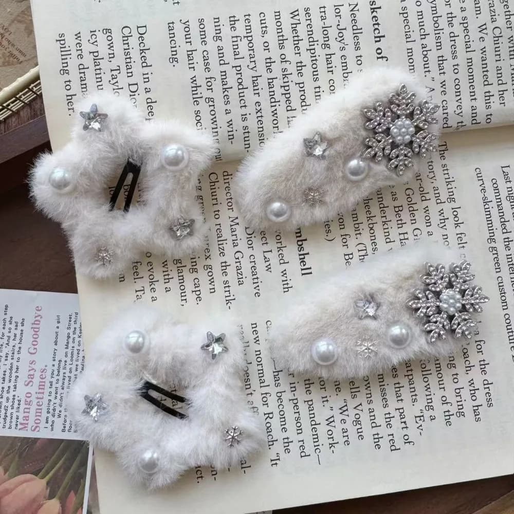 Alloy Star Plush Snowflake Bow BB Hair Clip Student Party Side Clip Women's Elegant Side Clip Hair Accessories Autumn and Winter