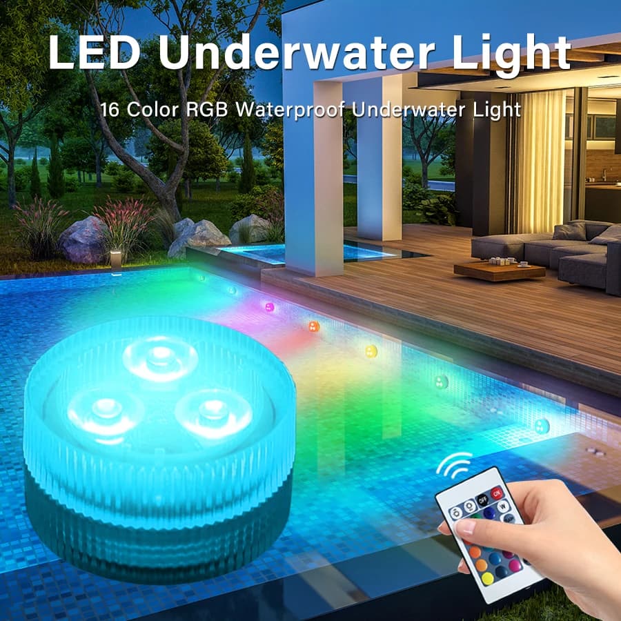 Luce subacquea a LED RGB da 3 LED con telecomando Lampada sommergibile impermeabile per il nuoto Piscina per acquari Illuminazione per feste di nozze